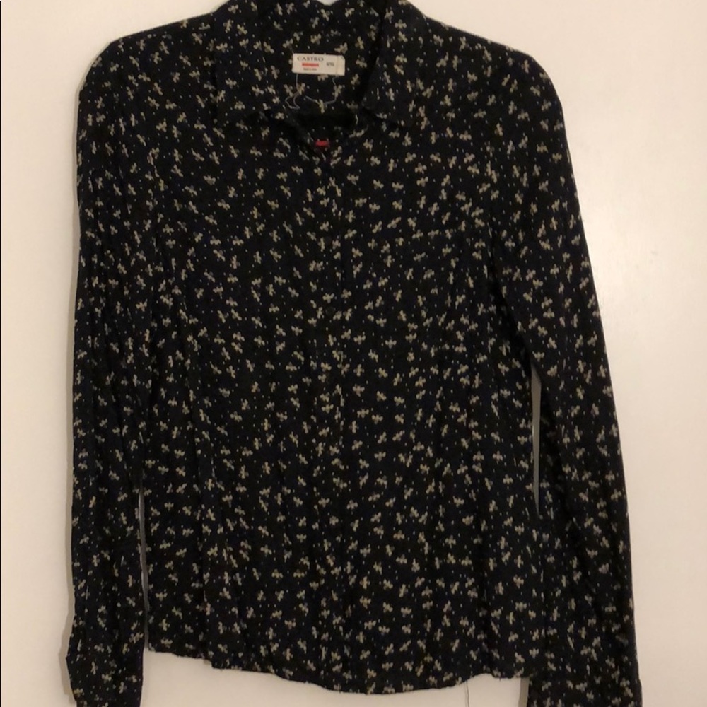Castro black button down bee pattern